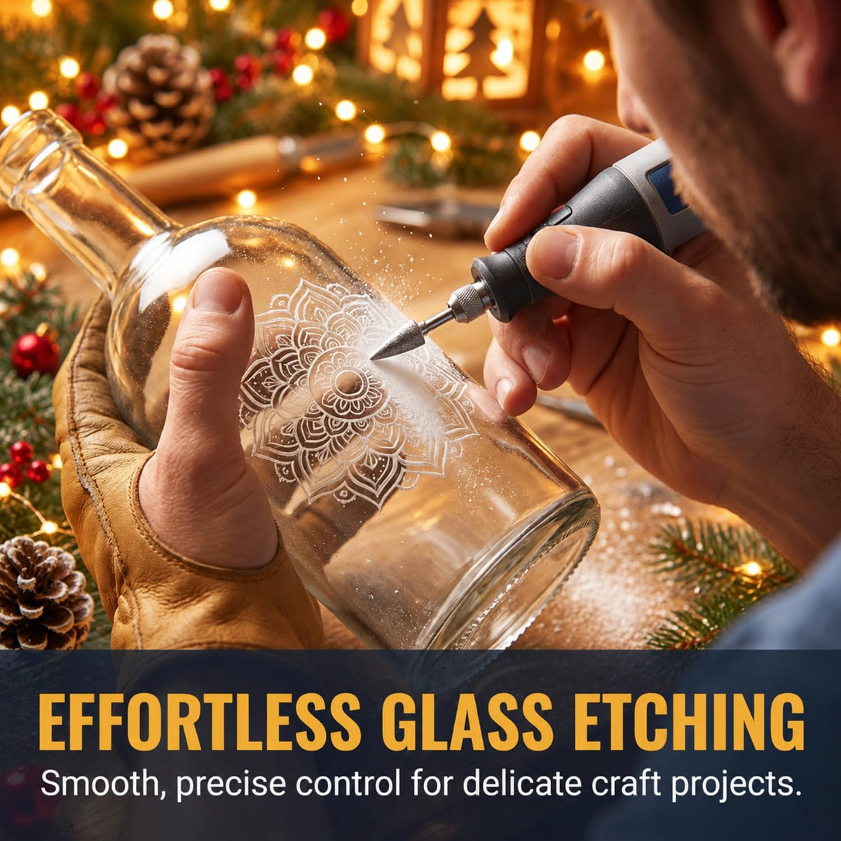 Engraving a glass bottle with a diamond burr