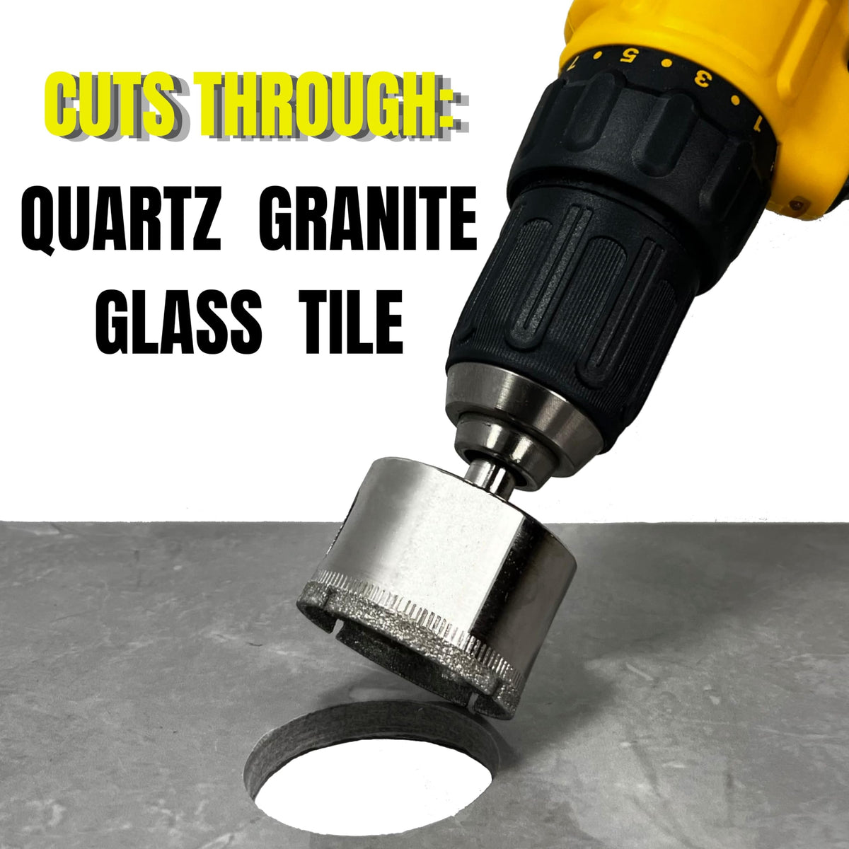 Cuts through quartz, granite, glass and tile