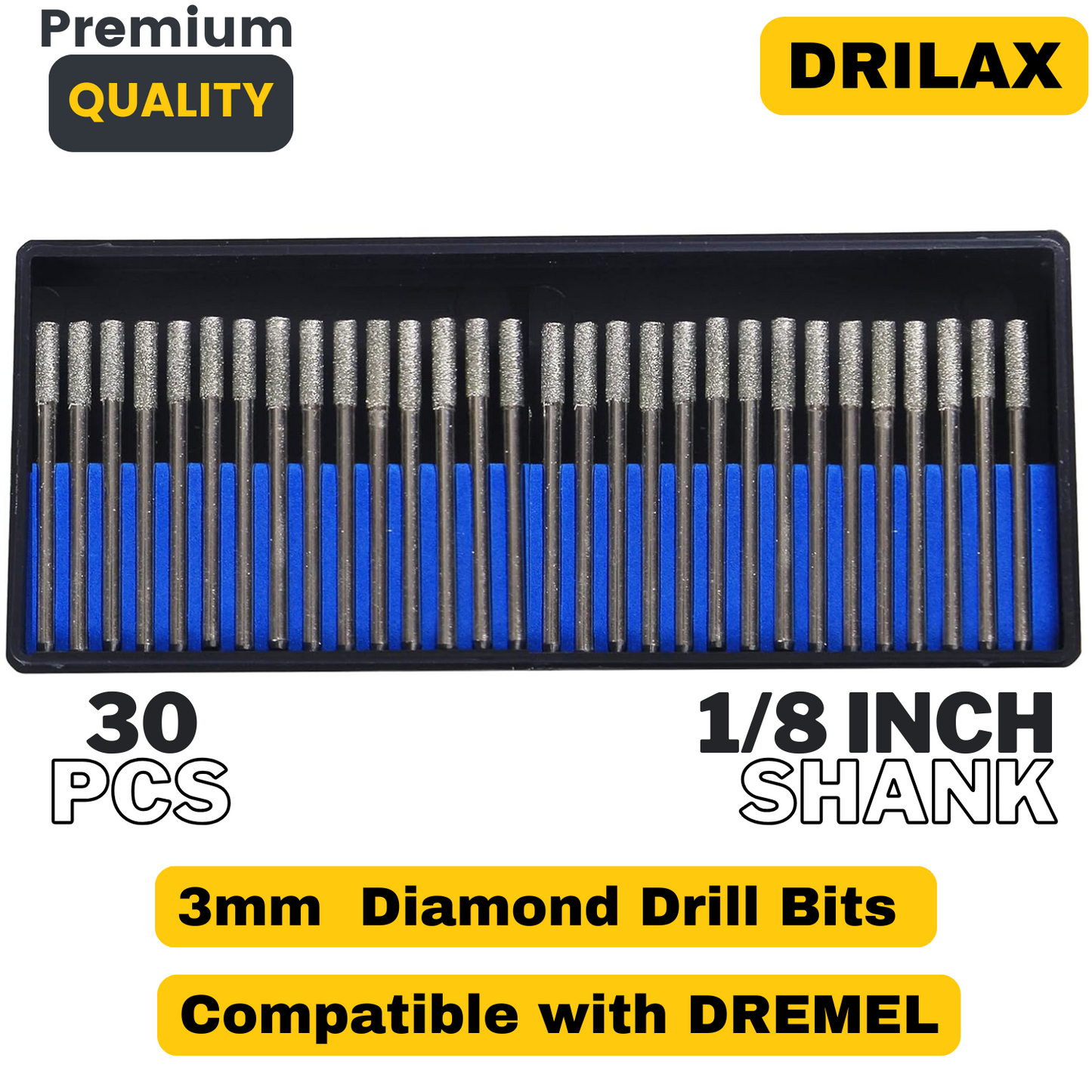 Drilax 3mm Diamond Drill Bits for Glass, Stones, Jewelry Dremel Compatible