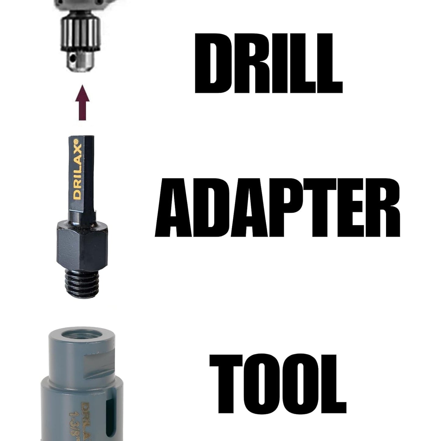 Heavy Duty Core Drill Adapter for Threaded Arbor Diamond Hole Saw 5/8 inch - 11 to 1/2" Shank Sanding Attachment Arbor Shaft Adapter drilax-tools