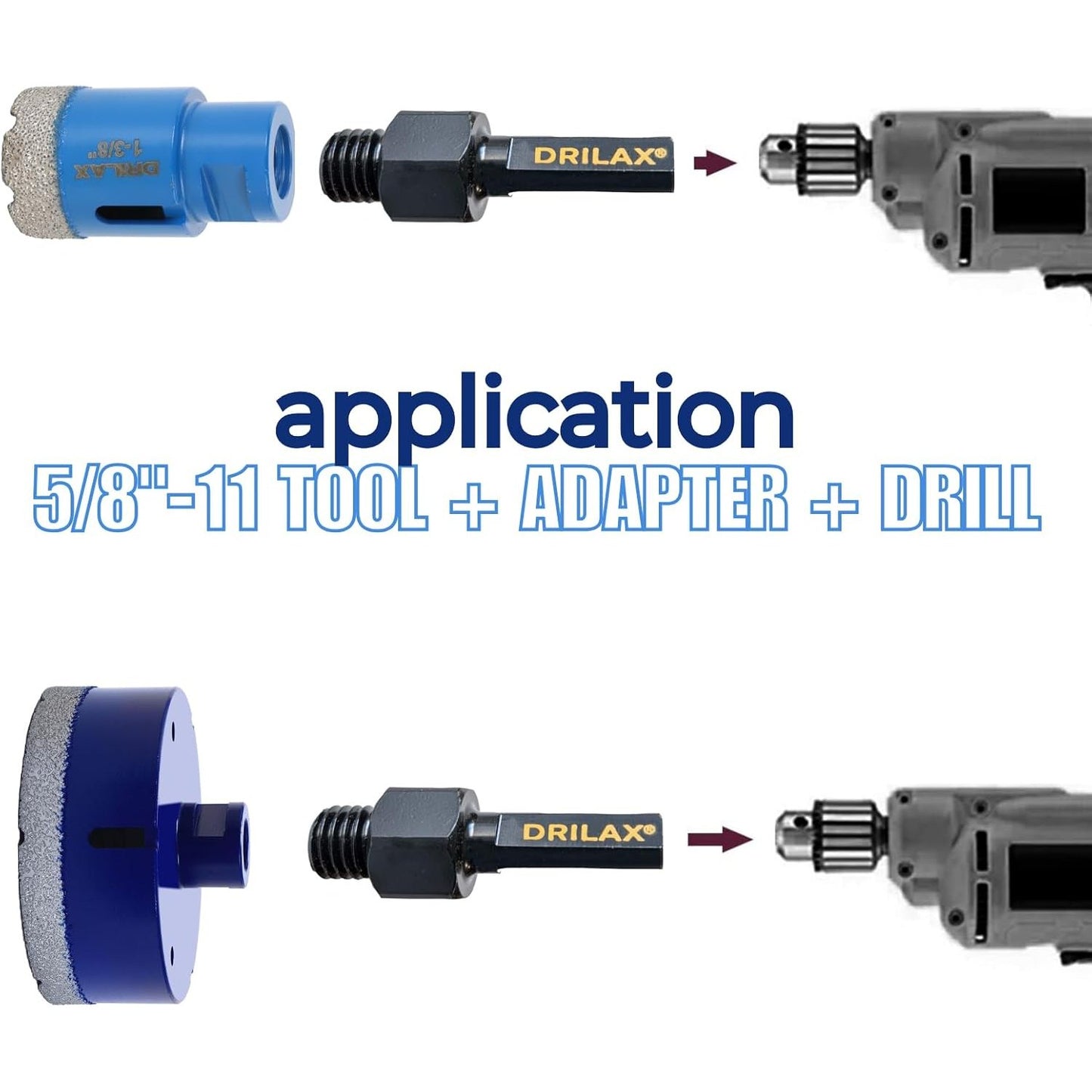 Heavy Duty Core Drill Adapter for Threaded Arbor Diamond Hole Saw 5/8 inch - 11 to 1/2" Shank Sanding Attachment Arbor Shaft Adapter drilax-tools