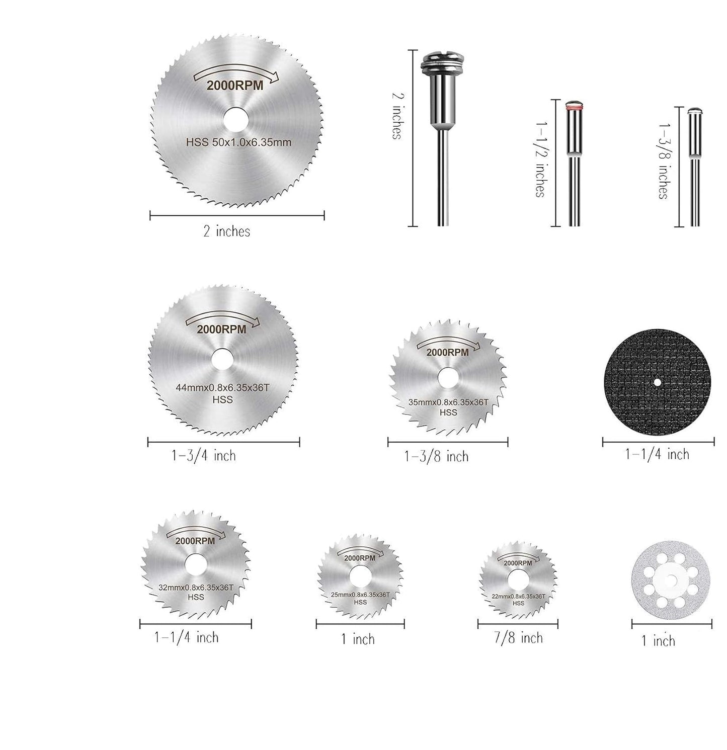 Cutting Wheel Set 60 pcs for Rotary Tool Compatible Dremel HSS Circular Saw Blades Diamond Wheels Cut Off 1/8’’ Shank Mandrels with Keyless Chuck