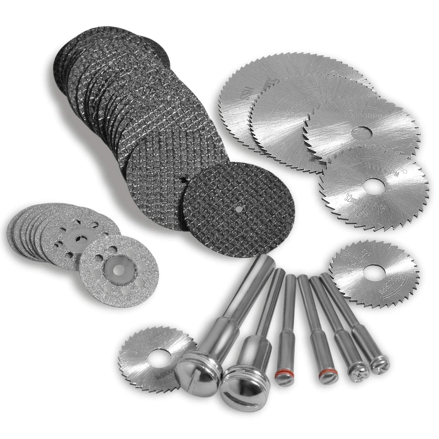 Drilax 60-Piece Rotary Cutting Disc Wheel Set – HSS & Diamond Blades, 1/8" Mandrels, Keyless Chuck, Dremel-Compatible