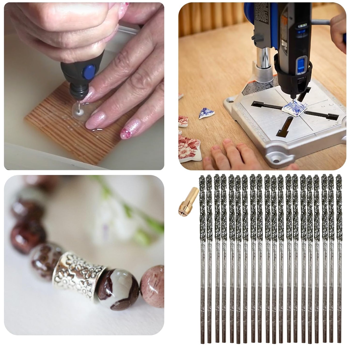 1mm Diamond Bits For Drilling Stone Compatible with Dremel Drill Bit Set Twist Tip Design Jewelry Sea Glass Beach Shell Gemstone 20 Pieces Set drilax-tools