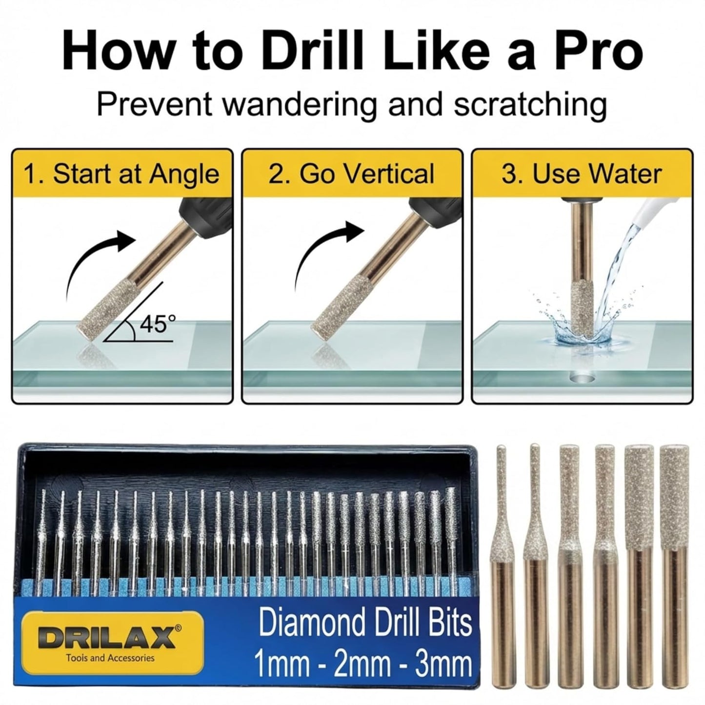 30-Piece Diamond Drill Bit Set (1mm, 2mm, 3mm) for Sea Glass, Shells & Gemstones