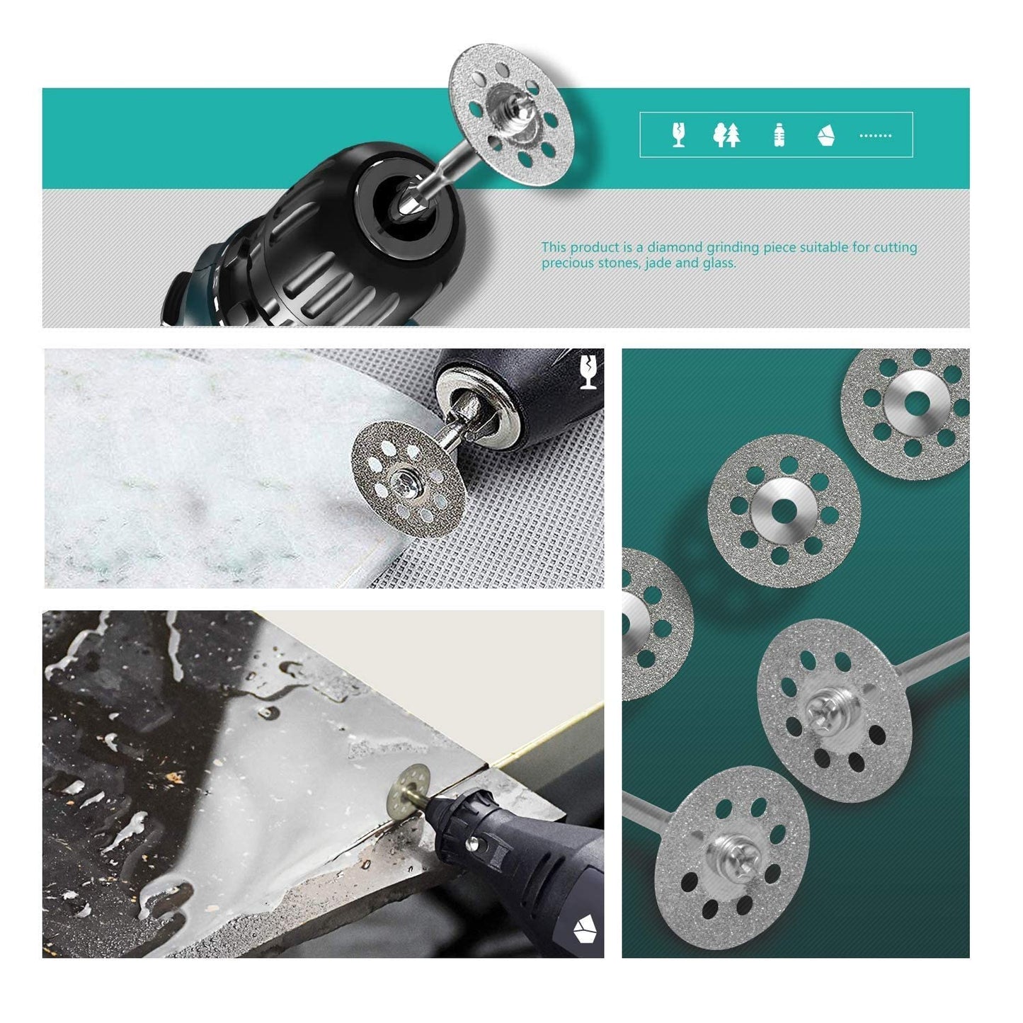 Drilax 60-Piece Rotary Cutting Disc Wheel Set – HSS & Diamond Blades, 1/8" Mandrels, Keyless Chuck, Dremel-Compatible