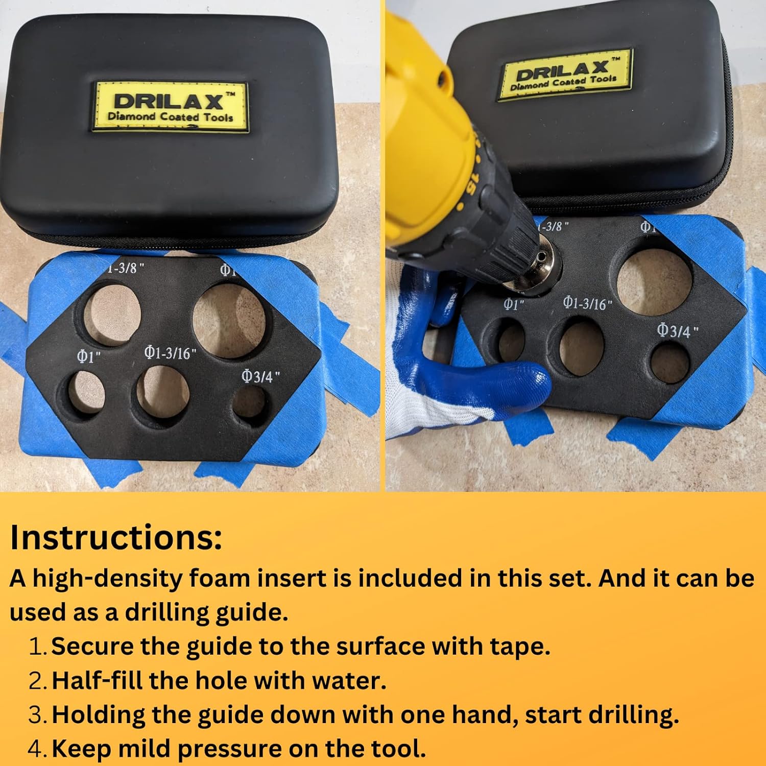 Drilax 5 Pcs Diamond Drill Bit Set 3/4", 1", 1-3/16", 1-3/8", 1-5/8" Wet Cutting Tiles, Glass, Fish Tanks, Marble, Granite, Ceramic, Porcelain, Bottle drilax-tools