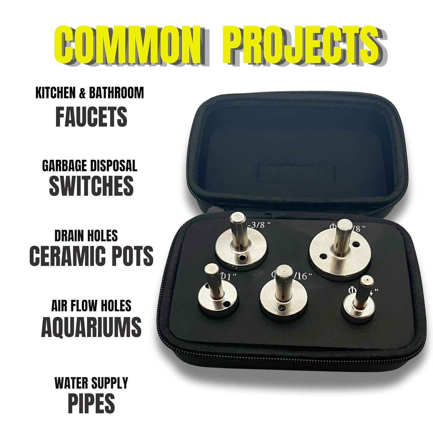 Drilax 5 Pcs Diamond Drill Bit Set 3/4", 1", 1-3/16", 1-3/8", 1-5/8" Wet Cutting Tiles, Glass, Fish Tanks, Marble, Granite, Ceramic, Porcelain, Bottle drilax-tools