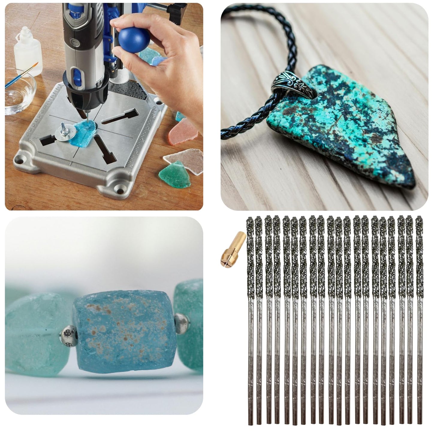 1mm Diamond Bits For Drilling Stone Compatible with Dremel Drill Bit Set Twist Tip Design Jewelry Sea Glass Beach Shell Gemstone 20 Pieces Set drilax-tools