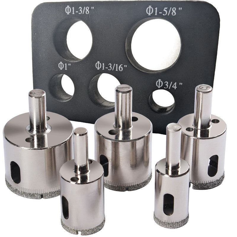 Drilax 5 Pcs Diamond Drill Bit Set 3/4", 1", 1-3/16", 1-3/8", 1-5/8" Wet Cutting Tiles, Glass, Fish Tanks, Marble, Granite, Ceramic, Porcelain, Bottle drilax-tools