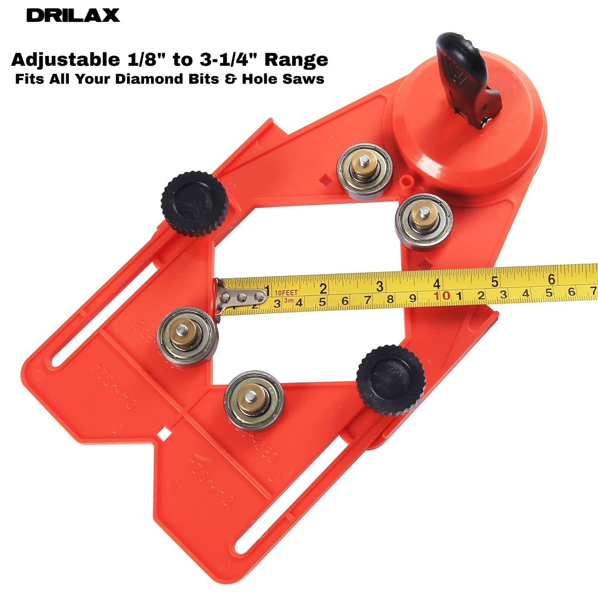 Drill guide adjustable 1/8 to 3-1/4 inch range measured