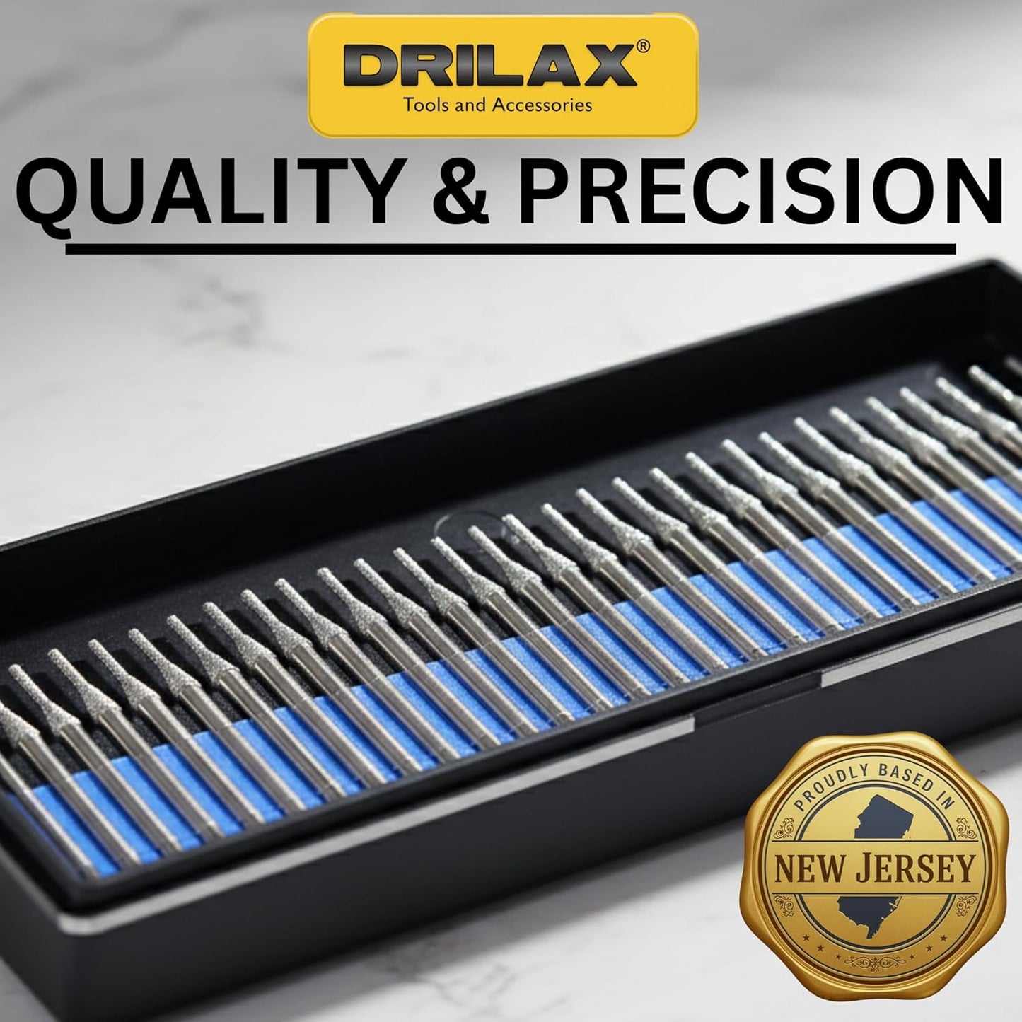 DRILAX Small Diamond Drill Bits 1mm to 3mm compatible with Dremel Diamond Bits for Stone in a storage case
