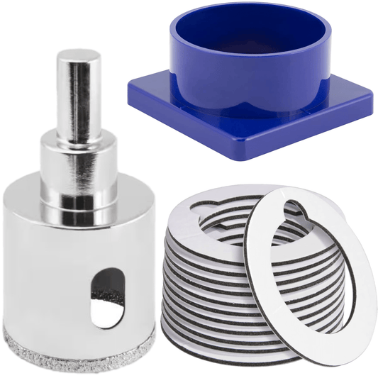 DRILAX Countertop Hole Saw Kit with diamond hole saw for quartz and granite and blue depth control guide