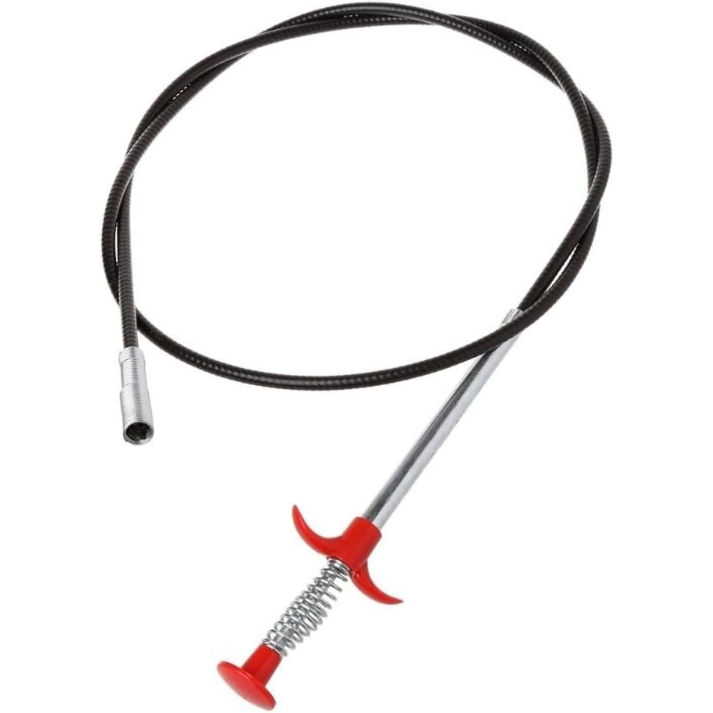 DRILAX flexible grabber drain cleaning tool with long bendable cable and red trigger handle