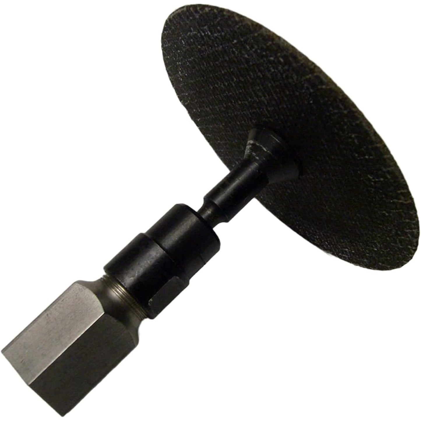 DRILAX flapper adapter with hex shank and round abrasive disc for sanding and deburring tasks