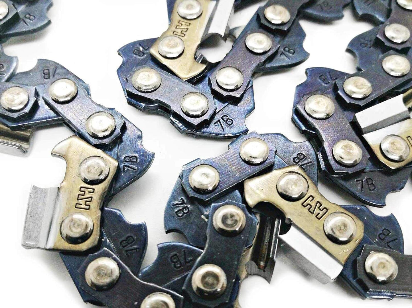 Drilax chainsaw chain close up showing rivets and sharp cutters remington pole saw chain replacement