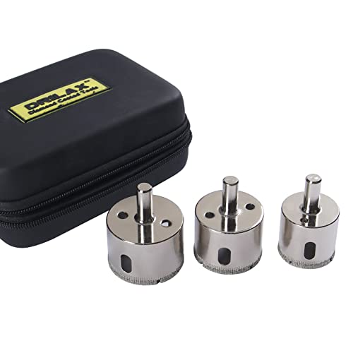 Drilax Pcs Diamond Drill Bit Set Extra Tall 1-1/2" 1-3/4" , 2" for Ceramic Porcelain Tile, Granite Quartz Countertop Hole Saws Shower, Faucet Drilling Tool 3 Pack