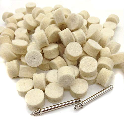 Drilax 100 Pcs 1/2 x 3/8 inch Wool Felt Pad Included 2 Screw Mandrels 401 Compatible Dremel 414 Polishing Wheel Buffing Rotary Tools Attachment