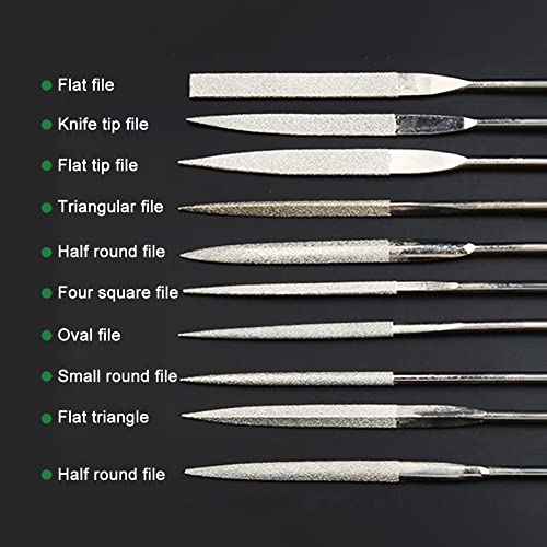 Drilax Diamond Coated Needle File Set 10 Pieces 5-1/2″ Long Sharpening Tool Kit Various Shapes