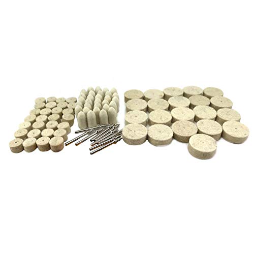 DRILAX 88 Pcs Wool Felt Polishing Buffing Waxing Pad Head Wheel Set Conical Point and Mandrel Kit Fit Dremel Wen Rotary Tools
