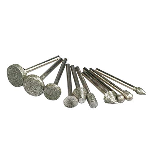 Drilax 50 Pieces Diamond Bit Burr Set Grit 120 Sea Glass for Crafts Rocks Marble Porcelain Hand Drill Jewelry Making Lapidary Engraving Compatible with Dremel Tool Accessories 1/8 Inch