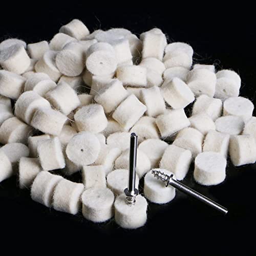 Drilax 100 Pcs 1/2 x 3/8 inch Wool Felt Pad Included 2 Screw Mandrels 401 Compatible Dremel 414 Polishing Wheel Buffing Rotary Tools Attachment