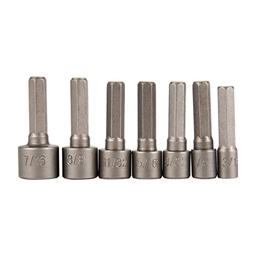 Drilax 14 Pcs Quick-Change Power Nut Driver Standard Metric Hex Shank Drill Bit Set Socket Screwdriver Wrench 3/16, 1/4, 9/32, 5/16, 11/32, 3/8, 7/16 inch 5, 5.5, 6, 7, 8, 10, 12 mm