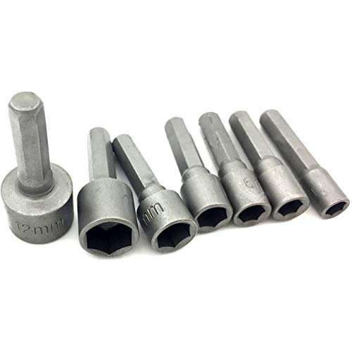 Drilax 14 Pcs Quick-Change Power Nut Driver Standard Metric Hex Shank Drill Bit Set Socket Screwdriver Wrench 3/16, 1/4, 9/32, 5/16, 11/32, 3/8, 7/16 inch 5, 5.5, 6, 7, 8, 10, 12 mm