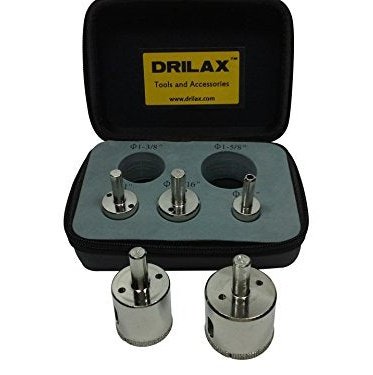 Drilax 5 Pcs Diamond Drill Bit Set 3/4", 1", 1-3/16", 1-3/8", 1-5/8" Wet Cutting Tiles, Glass, Fish Tanks, Marble, Granite, Ceramic, Porcelain, Bottle