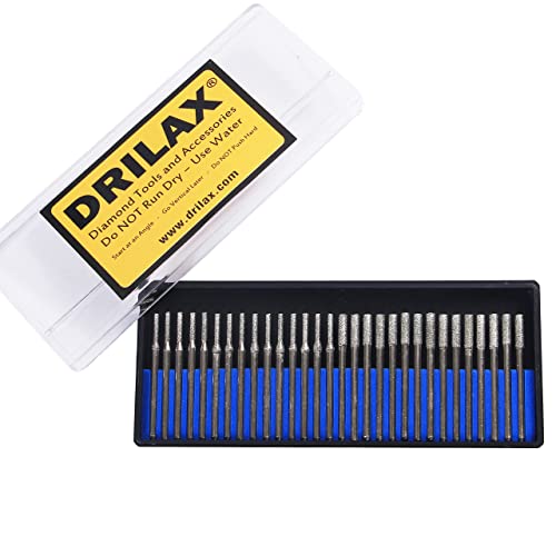 Drilax 30 pcs Set 2mm and 3mm Mix Diamond Drill Bit Cylindrical Bur Kit Jewelry Beach Sea Glass Shells Gemstones Lapidary Shank 1/8 inch