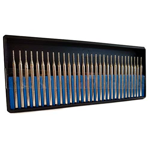 Drilax 30 Pcs Premium 1mm Diamond Drill Bit Burr Set 1/24" Jewelry Necklace Earrings Pendants Bracelets w/Sea Shells Beach Glass Rocks Ceramic Porcelain Gemstones Coated Burrs Case
