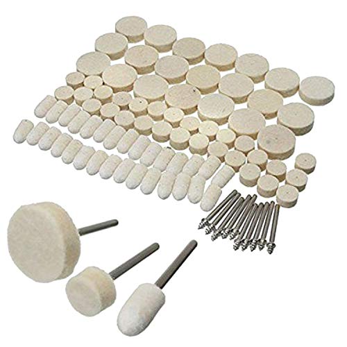 DRILAX 88 Pcs Wool Felt Polishing Buffing Waxing Pad Head Wheel Set Conical Point and Mandrel Kit Fit Dremel Wen Rotary Tools