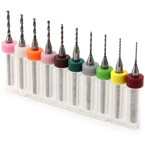 Micro Mini 10 pcs 0.6mm 0.7mm 0.8mm 0.9mm 1.0mm 1.1mm 1.2mm 1.3mm 1.4mm 1.5mm Tungsten Carbide Bits 1/8 inch Shank Compatible with Dremel Precision Drill Bit Set