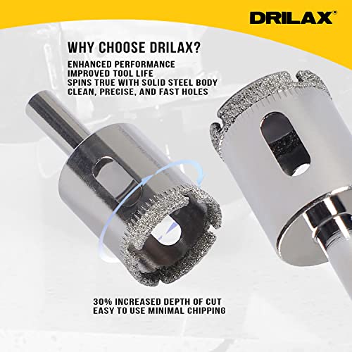 Drilax 1 Inch Diamond Hole Saw Bit Tiles, Glass, Fish Tanks, Marble, Granite Countertop, Ceramic, Porcelain Core Holesaw Drill Terra COTA Flower Pot Drain Holes DIY Size