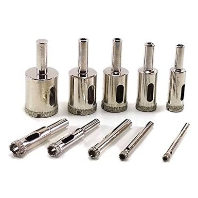 Drilax Diamond Drill Bit 10 Pieces Set 5/32 3/16 1/4 5/16 3/8 1/2 5/8 3/4 7/8 1 Inch Ceramic Porcelain Tile Glass Granite Quartz Slate Kitchen Bathroom Shower Lamps Case Included drilax-tools