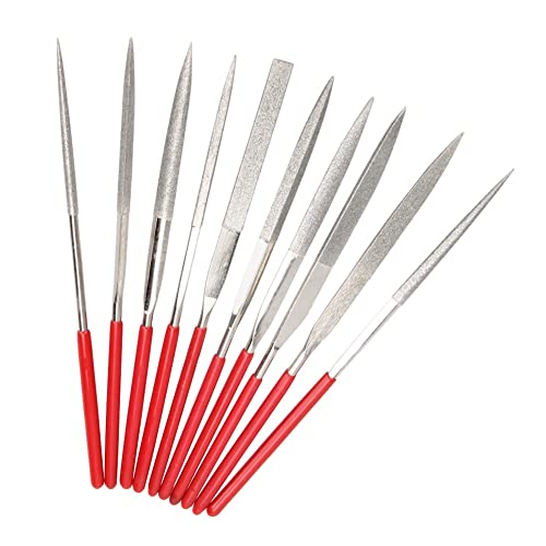 Drilax Diamond Coated Needle File Set 10 Pieces 5-1/2″ Long Sharpening Tool Kit Various Shapes