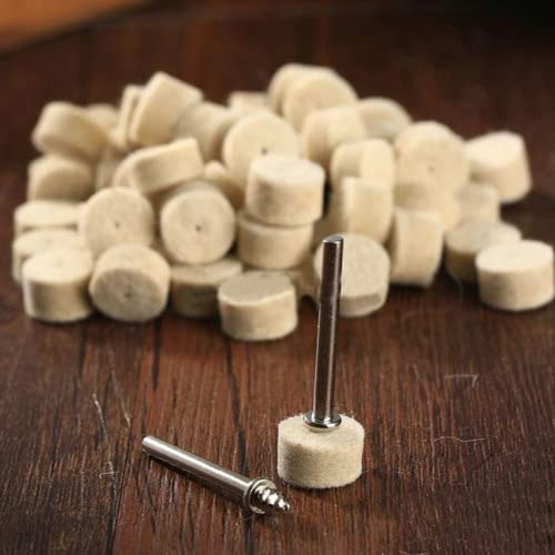 Drilax 100 Pcs 1/2 x 3/8 inch Wool Felt Pad Included 2 Screw Mandrels 401 Compatible Dremel 414 Polishing Wheel Buffing Rotary Tools Attachment