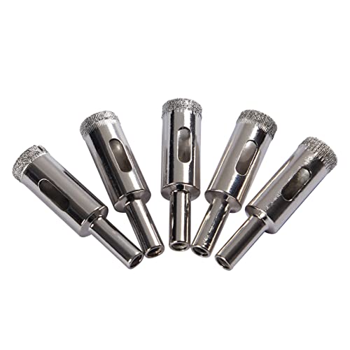 Drilax 5 Pcs Diamond Drill Bit Set 1/2" 0.5 in Wet Use for Tiles, Glass, Fish Tanks, Marble Granite Ceramic Porcelain Bottles Quartz Coated Kitchen Bathroom Shower Lamps
