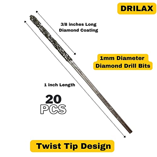 1mm Diamond Drill Bits for Stone | 20-Piece Set for Dremel | Jewelry & Sea Glass