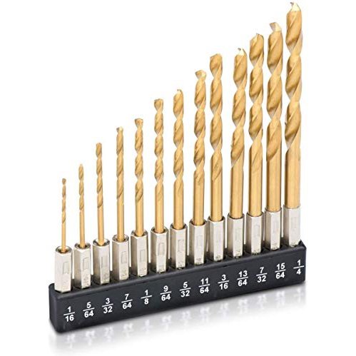 Hex Drill Bit Set 13Pcs Quick Change Shank Premium HSS Titanium Wood Steel Metal Plastic Improved Design 1/16” to 1/4” Holder Included