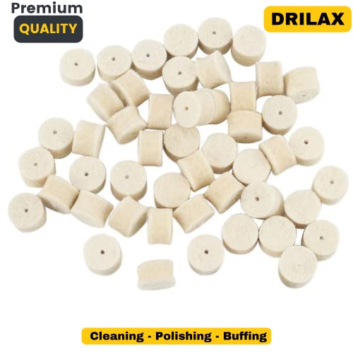 Drilax 100 Pcs 1/2 x 3/8 inch Wool Felt Pad Included 2 Screw Mandrels 401 Compatible Dremel 414 Polishing Wheel Buffing Rotary Tools Attachment