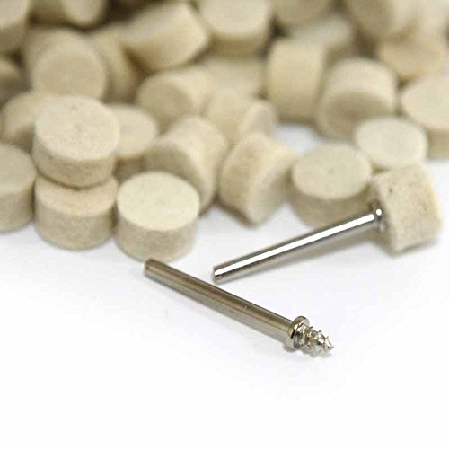 Drilax 100 Pcs 1/2 x 3/8 inch Wool Felt Pad Included 2 Screw Mandrels 401 Compatible Dremel 414 Polishing Wheel Buffing Rotary Tools Attachment