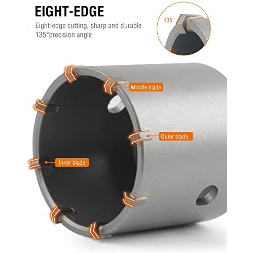 Concrete Hole Saw Set 9 Pcs SDS Plus SDS Max Shank for Concrete Brick Wall Cinder Block Pavement Stone 1-3/16 1-5/8 inch 2-1/2 inch 3-1/8 inch 4 inch Pilot Drill Bits drilax-tools