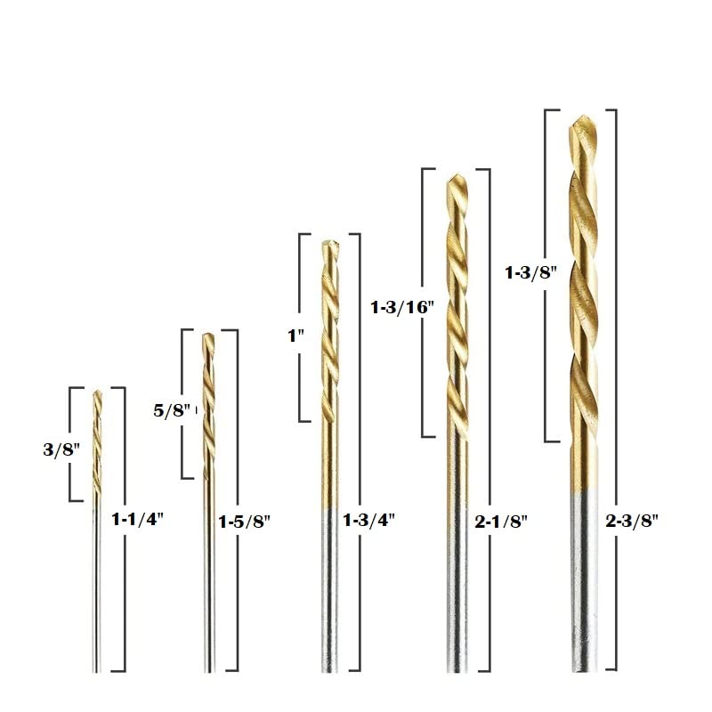 50 pcs 1mm 1.5mm 2mm 2.5mm 3mm Titanium Coated HSS High Speed Steel Drill Bit Tool Set for Drilling Holes in Leather, Metal, Wood, Plastic, Soft Materials, Aluminum, Amber, Models