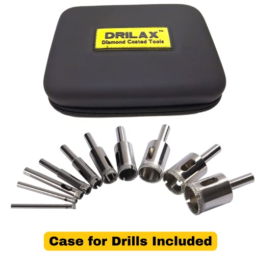 Drilax Diamond Drill Bit 10 Pieces Set 5/32 3/16 1/4 5/16 3/8 1/2 5/8 3/4 7/8 1 Inch Ceramic Porcelain Tile Glass Granite Quartz Slate Kitchen Bathroom Shower Lamps Case Included drilax-tools