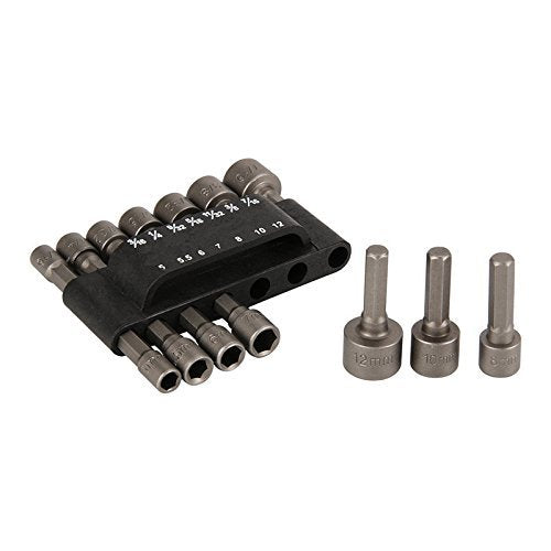 Drilax 14 Pcs Quick-Change Power Nut Driver Standard Metric Hex Shank Drill Bit Set Socket Screwdriver Wrench 3/16, 1/4, 9/32, 5/16, 11/32, 3/8, 7/16 inch 5, 5.5, 6, 7, 8, 10, 12 mm
