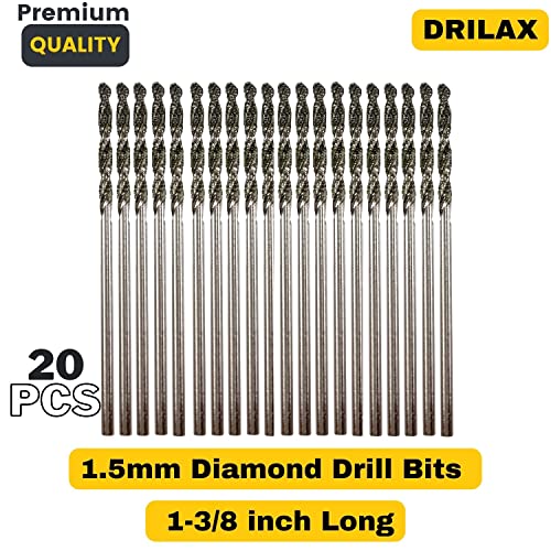 Diamond Drill Bit 1.5mm Set 20 Pcs Jewelry Beach Sea Glass Shells Gemstones 20 Pieces Twist Bits Kit Pack by Drilax drilax-tools