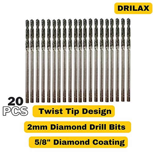 Diamond Drill Bit 2mm Set 20 Pcs Jewelry Beach Sea Glass Shells Gemstones 20 Pieces 2 mm Twist Bits Kit Pack by Drilax drilax-tools