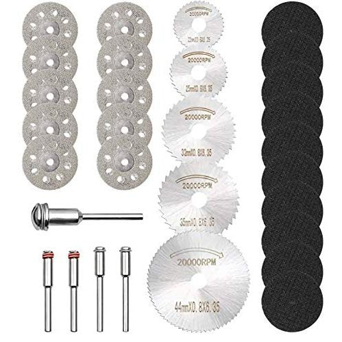 Cutting Wheel Set 30 PCS Fiberglass Reinforced for Rotary Tools Compatible Dremel 426 Blade 1/8’’ Shank Diamond Cut Off Discs HSS Circular Saw Blades with Mandrels