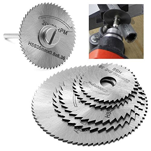 Drilax 6 Set Includes 5 Pcs Cut off Saw Blades HSS Cutting Discs Cutoff Wheels 1 Mandrel For Dremel and Wen Rotary Blade Tool